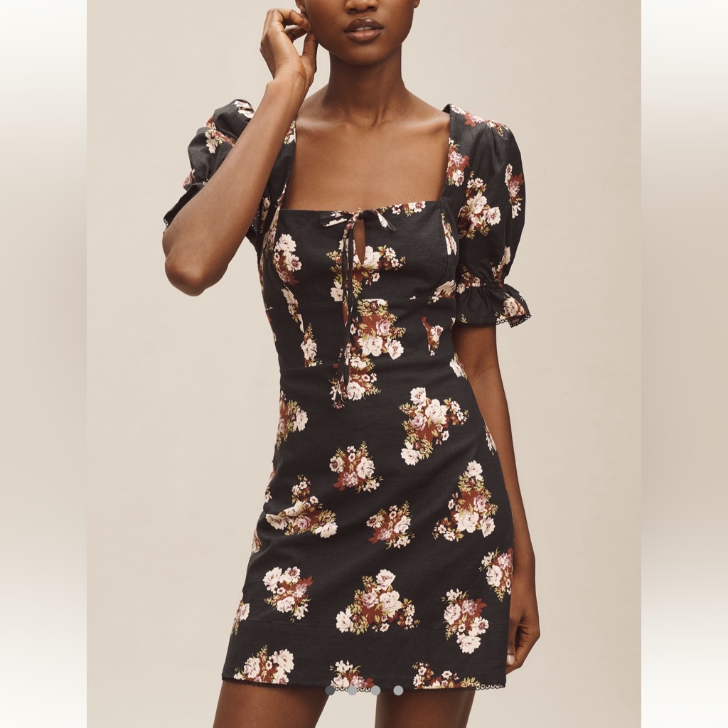 *Anthropologie Maeve Puff Sleeve Slim Linen Mini Dress